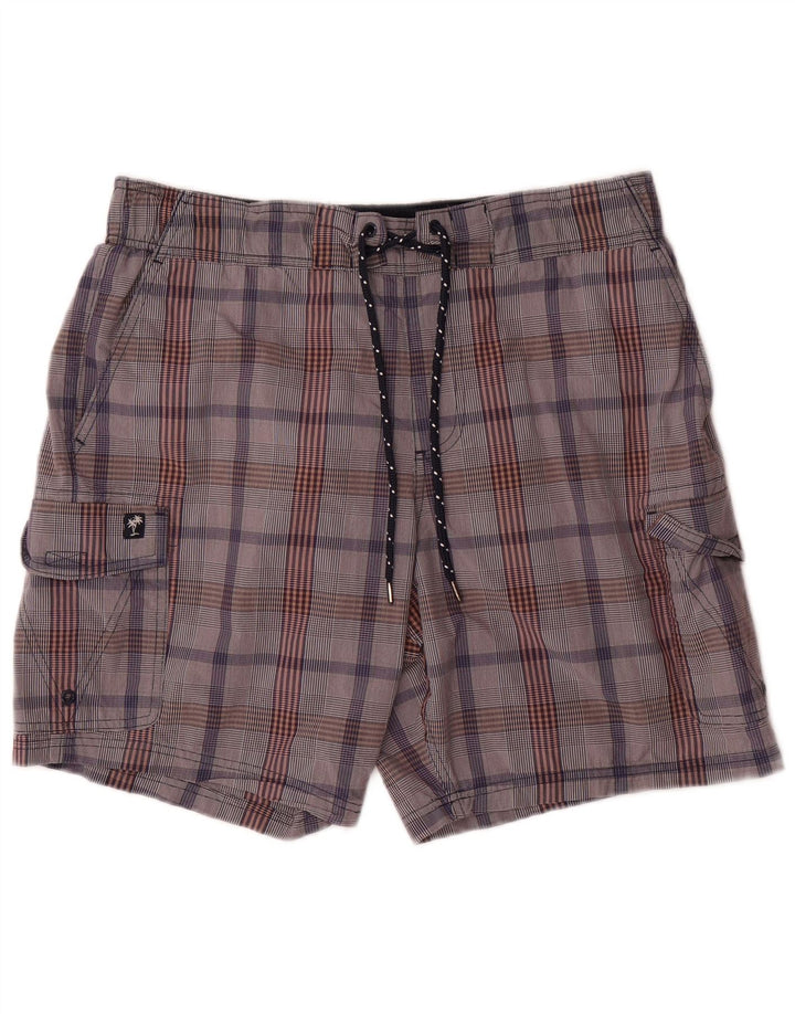 Marks & Spencer Pantaloni scurți de înot cargo pentru bărbați, bumbac cu carouri mari, gri
