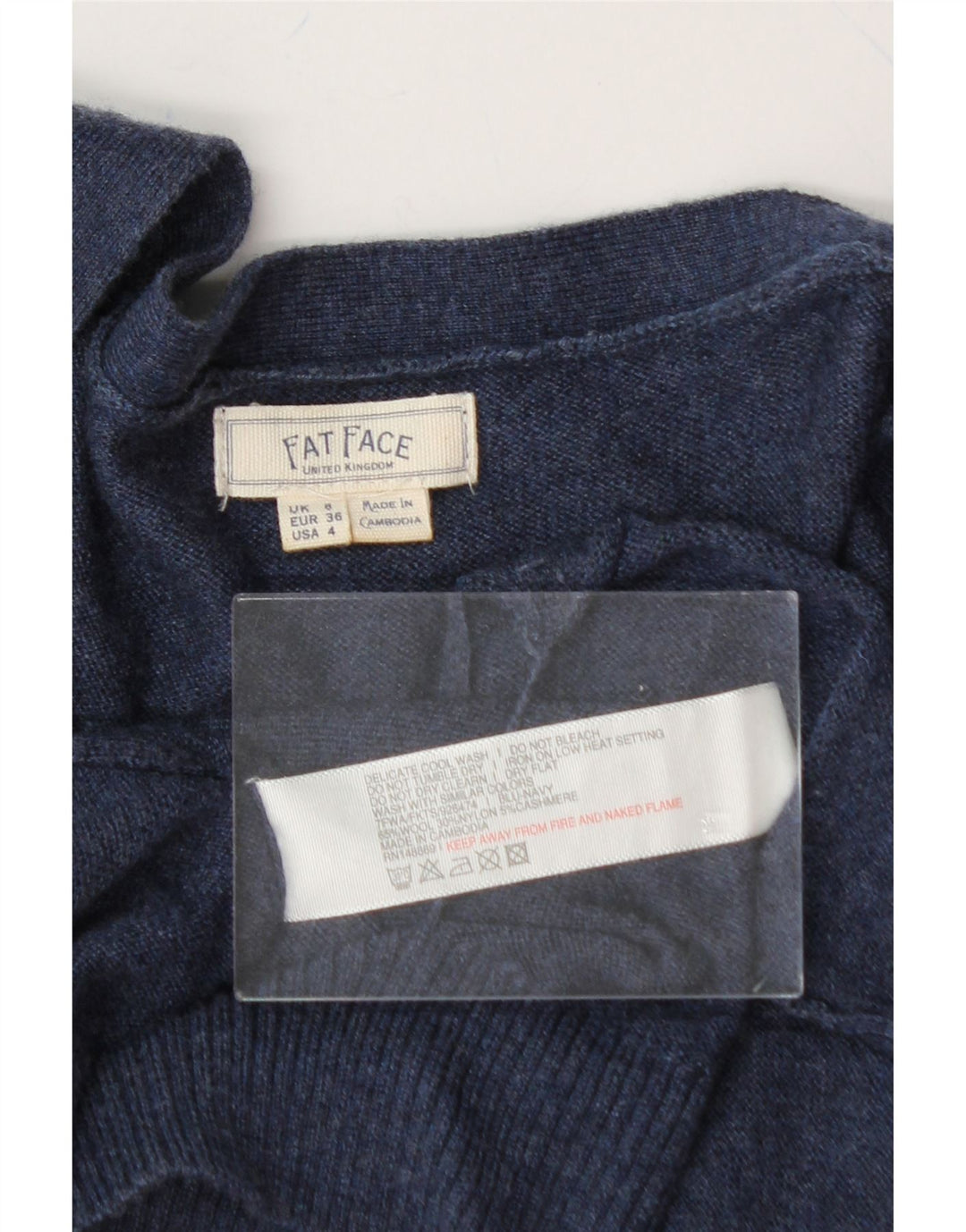 FAT FACE Womens Longline Cardigan Sweater UK 8 Small Navy Blue Wool Vintage Fat Face and Second-Hand Fat Face from Messina Hembry 
