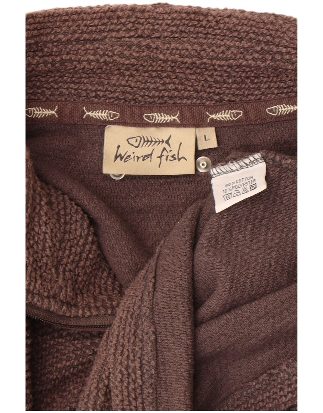 WEIRD FISH Hanorac pentru bărbați, cu fermoar și gât, pulover mare, maro, bumbac