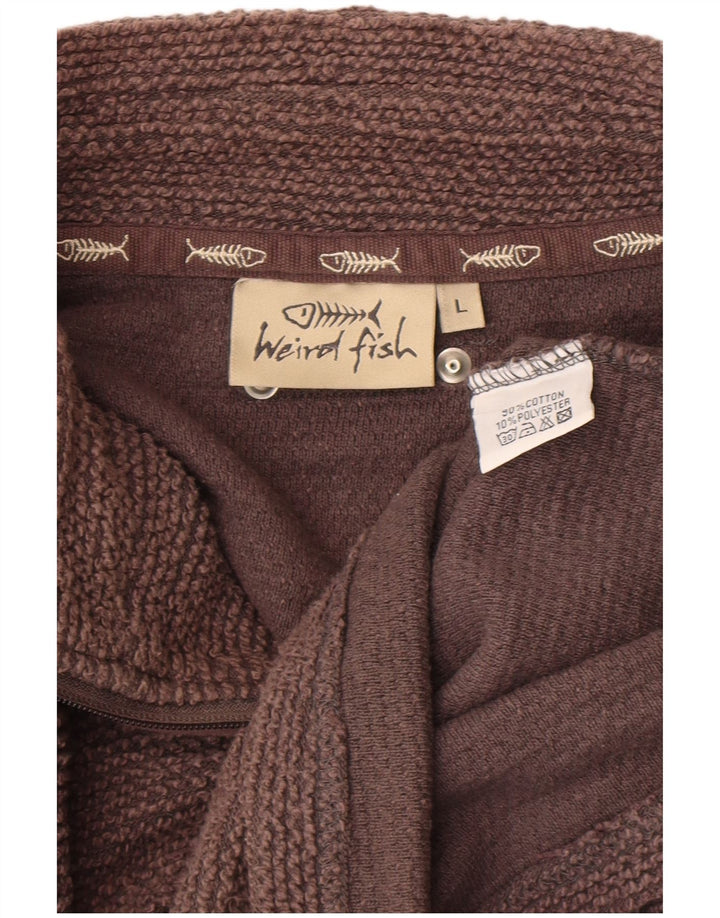 WEIRD FISH Hanorac pentru bărbați, cu fermoar și gât, pulover mare, maro, bumbac