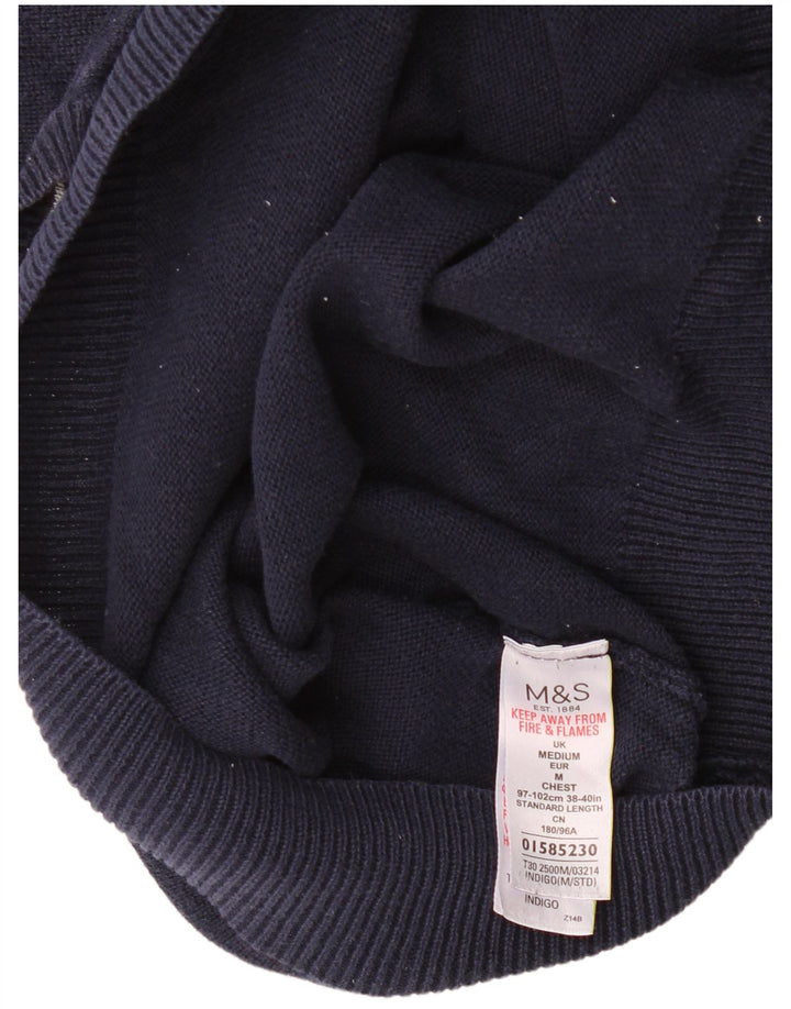 Pulover cu decolteu în V pentru bărbați Marks & Spencer, bumbac mediu albastru bleumarin