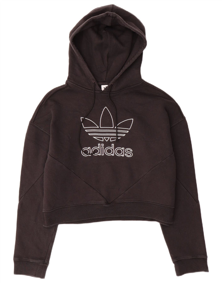 ADIDAS Pulover supradimensionat cu glugă cu grafic pentru femei UK 10 Bumbac negru mic