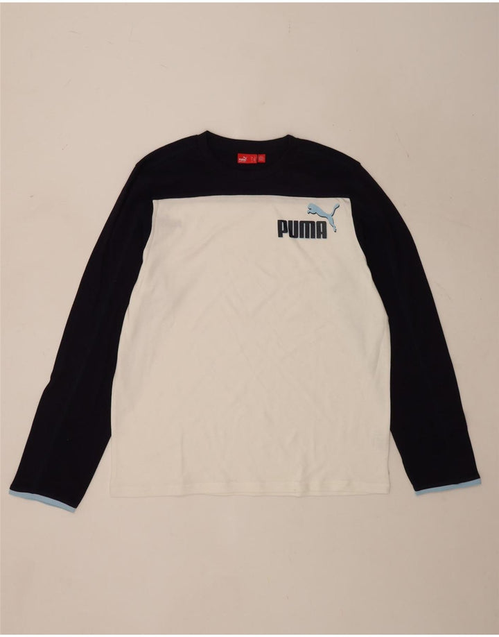 Tricou cu mânecă lungă Puma pentru bărbați, alb, color bloc, bumbac