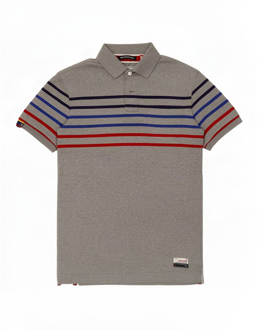 Tricou polo pentru bărbați Superdry, bumbac cu dungi gri mediu