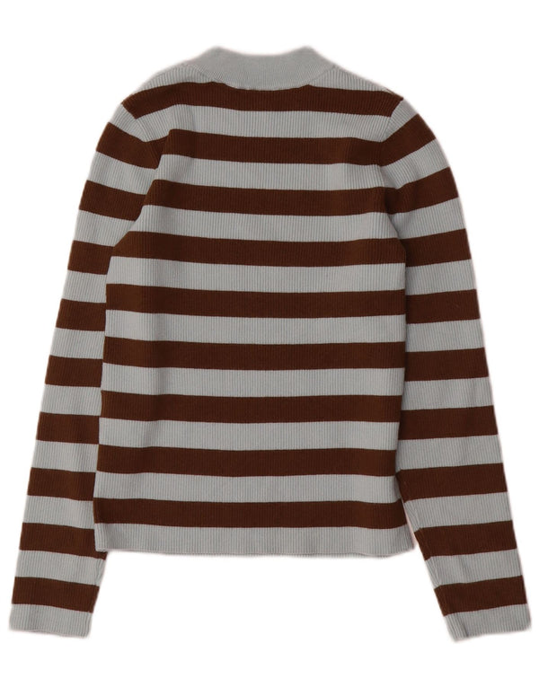 Pulover Levi's pentru femei cu decolteu triplu UK 12 Medium Blue Striped Acrylic