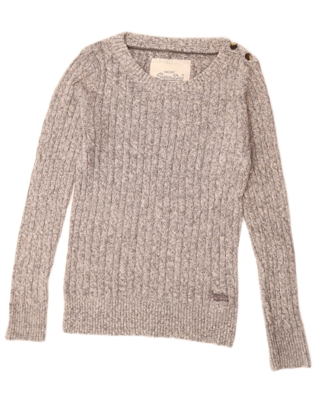 SUPERDRY Pulover pentru damă cu gât de barcă UK 14 mare, gri bumbac cu pete