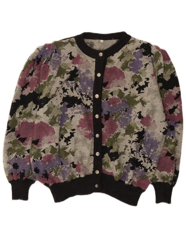 Pulover Cardigan Vintage pentru Damă IT 48 XL Lână Florală Multicoloră