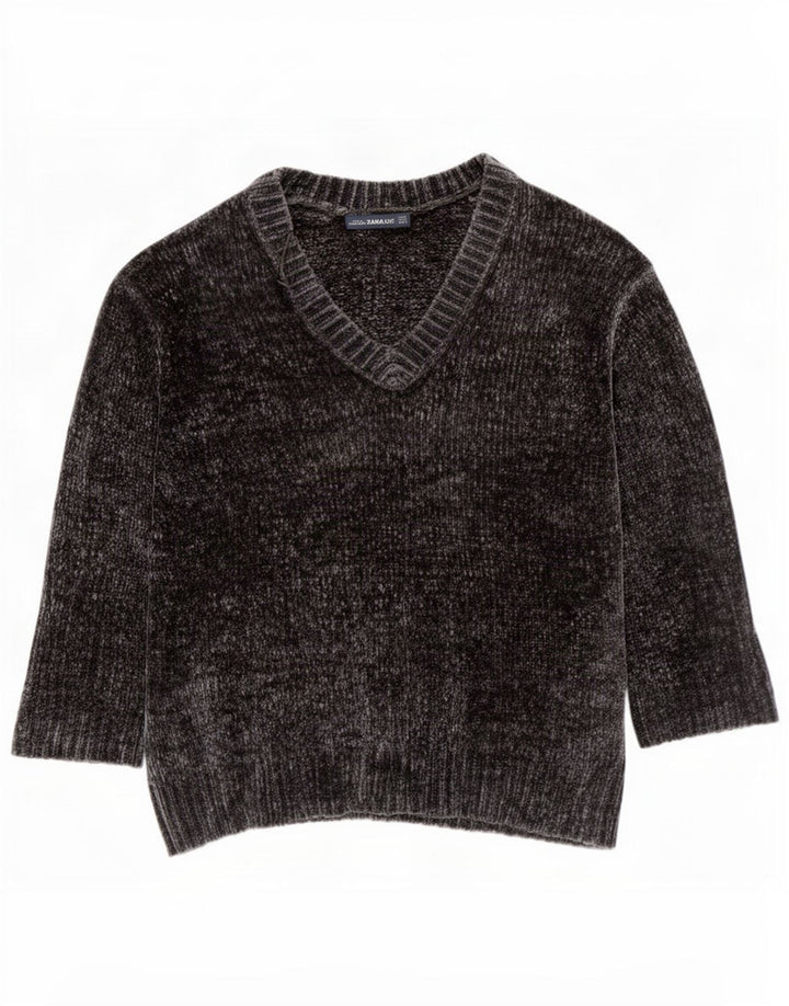 Pulover pentru femeie Zara supradimensionat cu mâneci 3/4 cu decolteu în V, UK 14, gri mediu