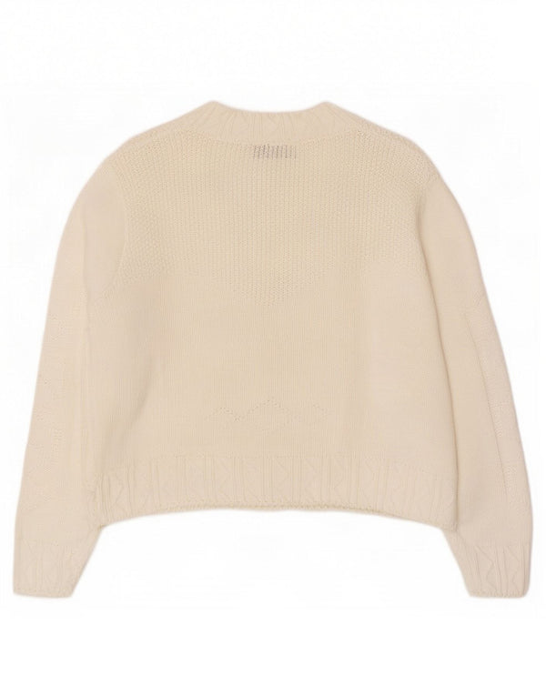 Pulover pentru femei Benetton cardigan crop IT 48 XL bumbac alb