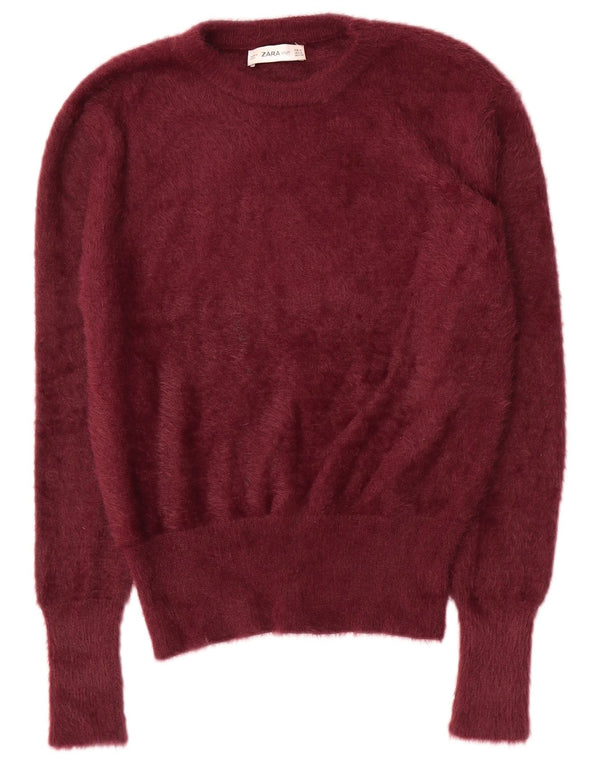Zara Womens Crew Neck Jumper Sweater UK 14 Medium Burgundy Nylon