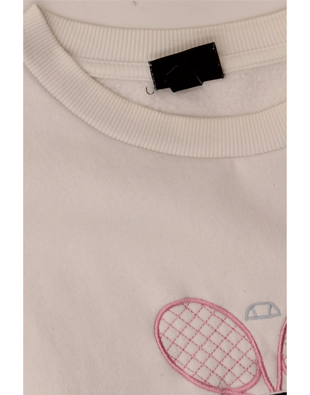 ELLESSE Pulover cu grafic supradimensionat pentru femei UK 8 Bumbac alb mic