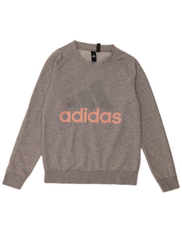 Pulover supradimensionat cu grafic pentru femei Adidas UK 10 Bumbac gri mic