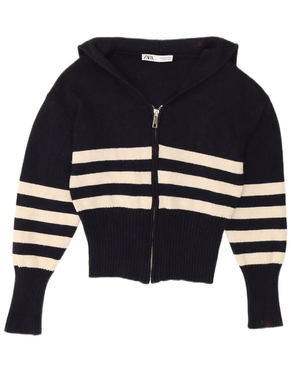 Pulover cardigan pentru femei Zara mic, bleumarin, în dungi, viscoză