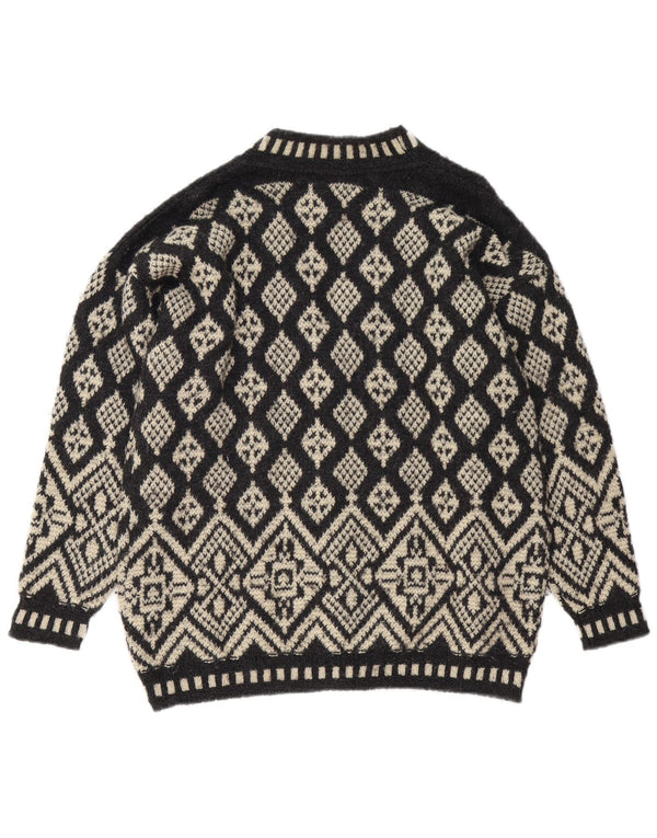 Pulover cardigan vintage pentru femei UK 16 Large Black Fair Isle