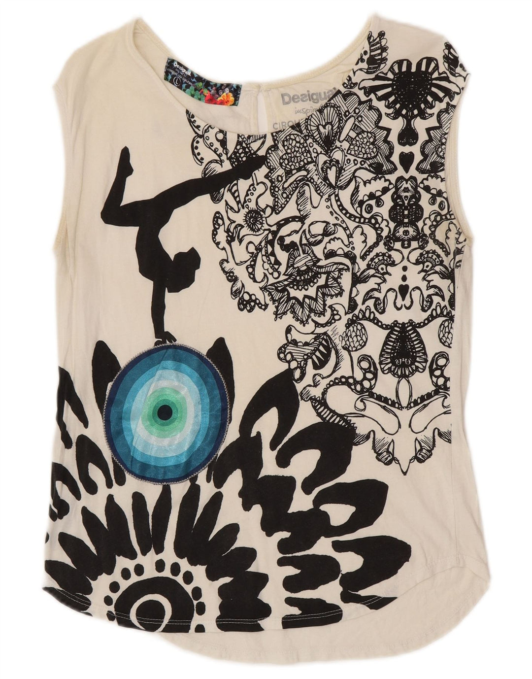 DESIGUAL pentru femei Cirque Du Soleil Graphic Vest Top UK 14 Large White
