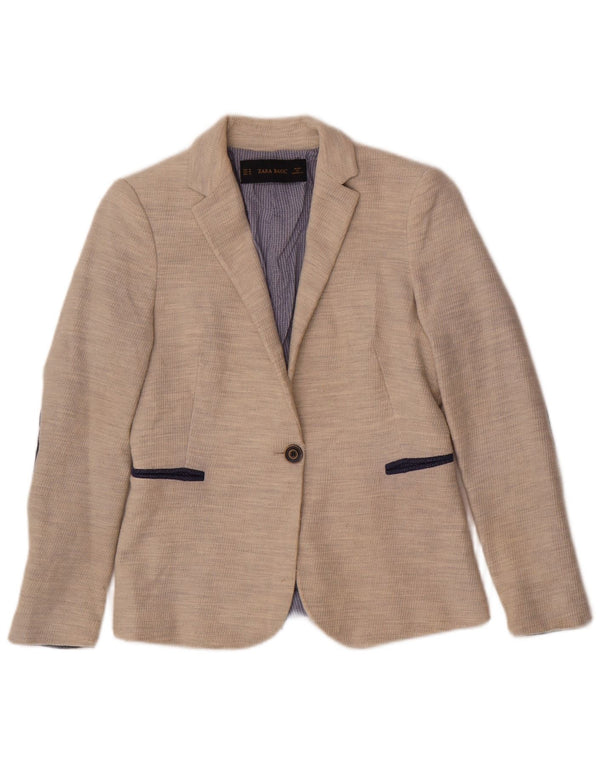 Sacou blazer pentru femei Zara, cu 1 nasture, UK 12, poliester mediu bej