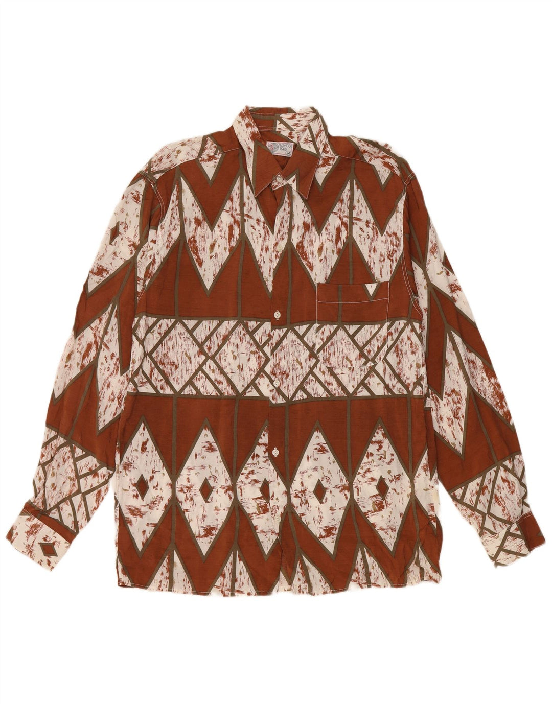 Cămașă Vintage Bărbați Maro Mediu Geometric