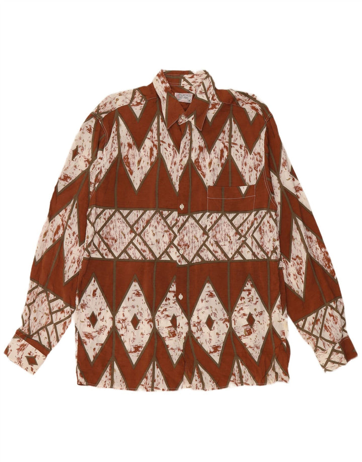 Cămașă Vintage Bărbați Maro Mediu Geometric