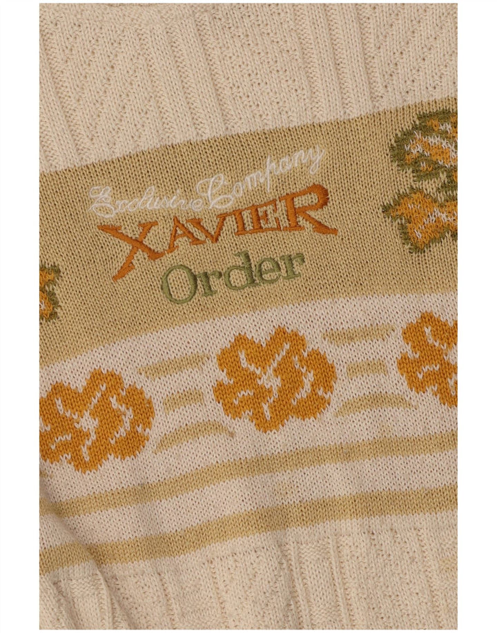 Pulover VINTAGE pentru bărbați cu grafică cu gât de barcă, alb, floral, mediu