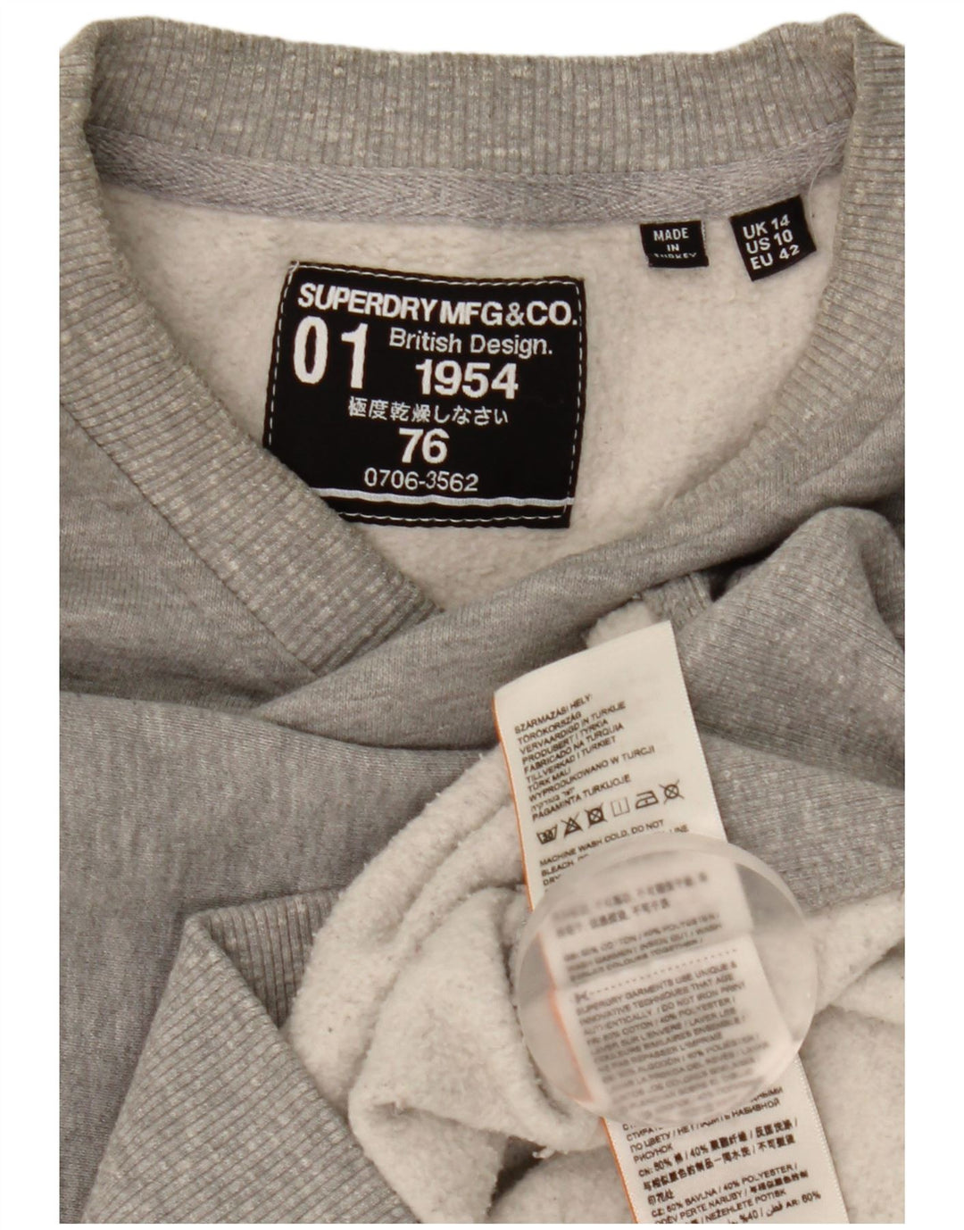 Pulover supradimensionat cu grafic Superdry pentru femei UK 14, bumbac mare, gri