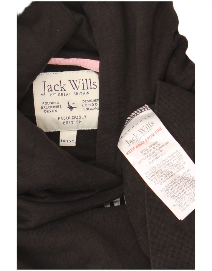 JACK WILLS Pulover pentru fete, crop supradimensionat, cu glugă, 14-15 ani, negru