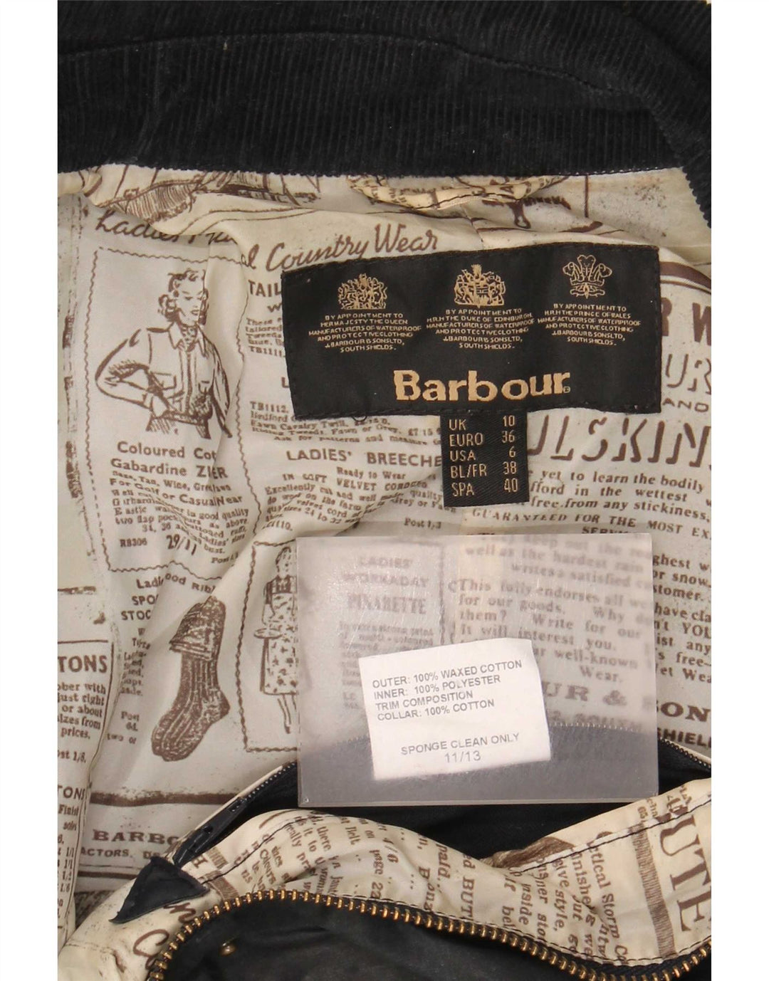 Jachetă pentru femei Barbour din bumbac cerat UK 10 Small Black