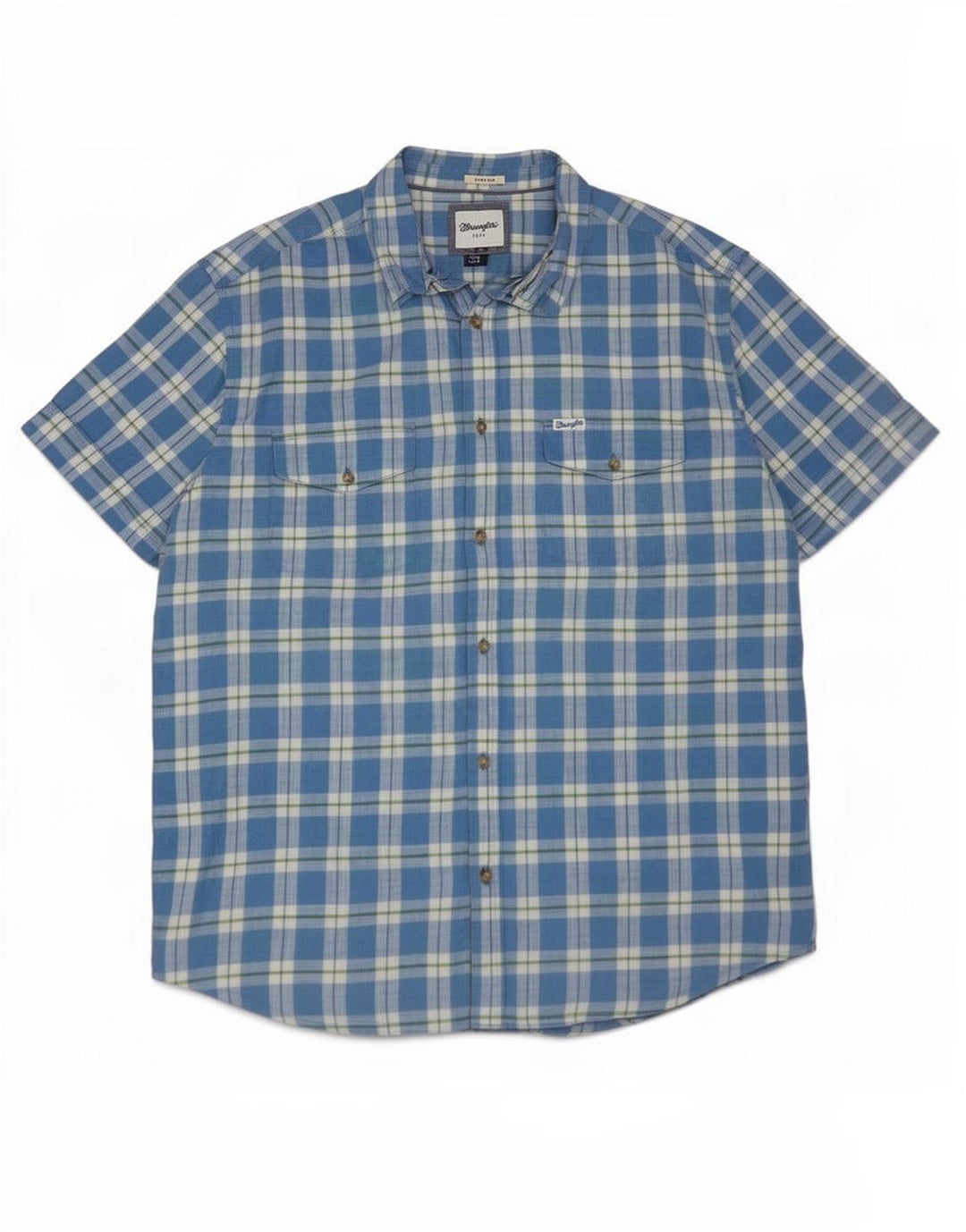Cămașă cu mânecă scurtă pentru bărbați Wrangler 2XL, bumbac cu carouri albastre