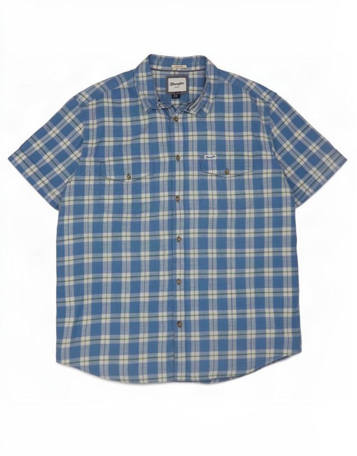 Cămașă cu mânecă scurtă pentru bărbați Wrangler 2XL, bumbac cu carouri albastre