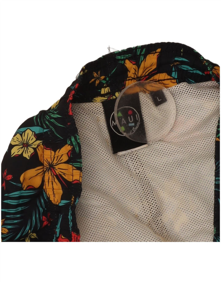 Pantaloni scurți de înot Maui and Sons pentru bărbați, mari, negru, cu flori din poliester