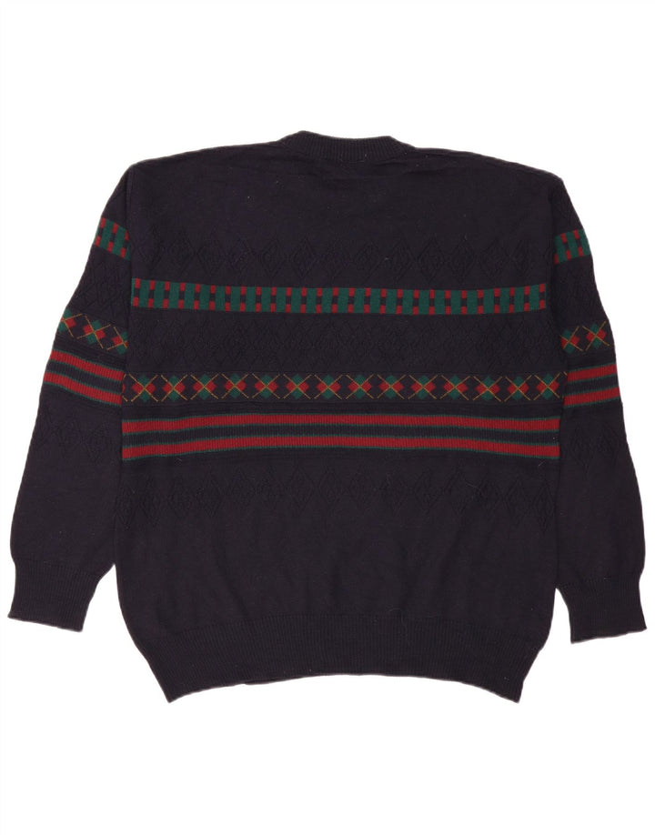 Pulover VINTAGE pentru bărbați cu gât țestoasă, pulover IT 50 mare, bleumarin, geometric