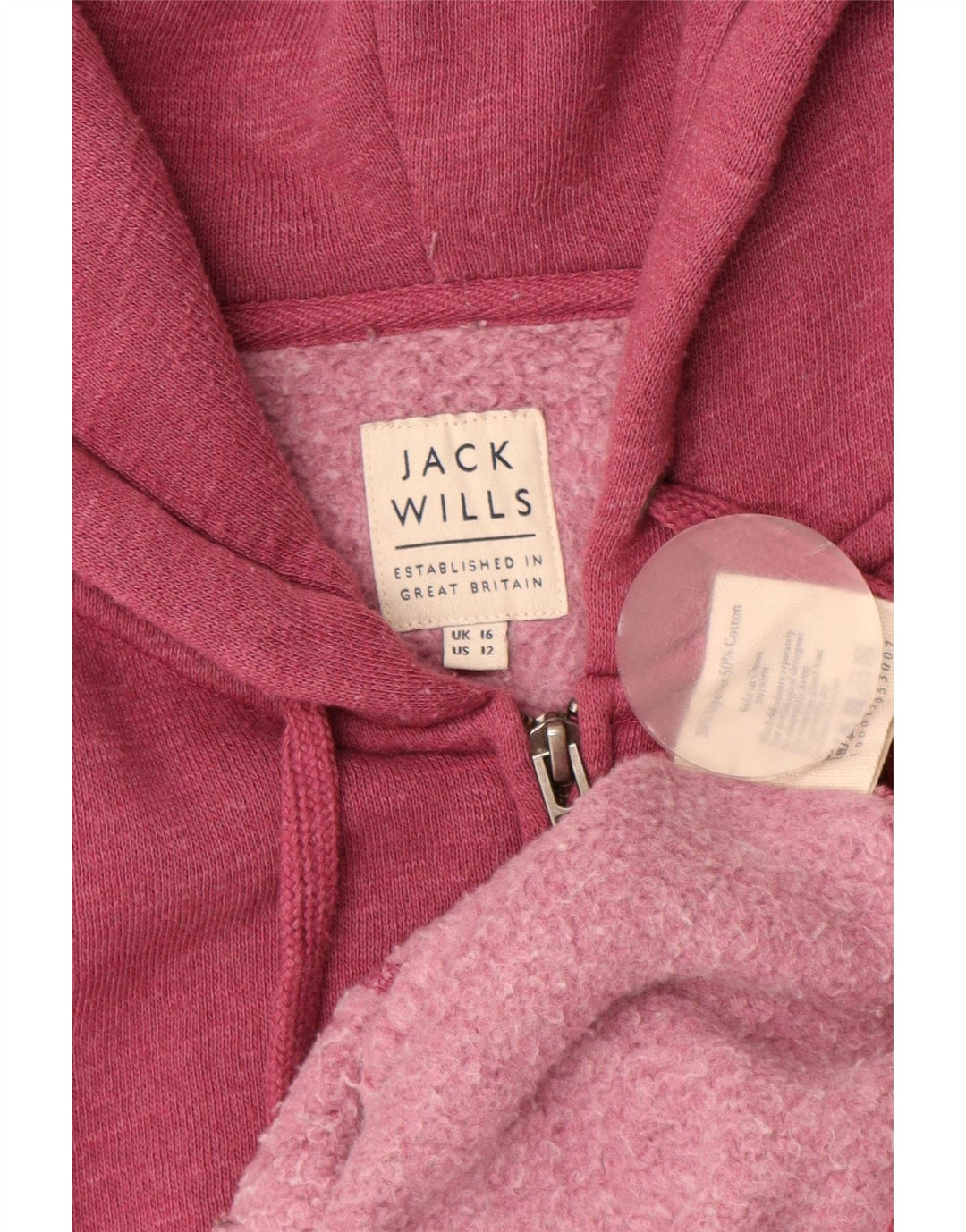JACK WILLS Pulover cu capota cu fermoar pentru femei UK 16 mare Burgundy Flecked