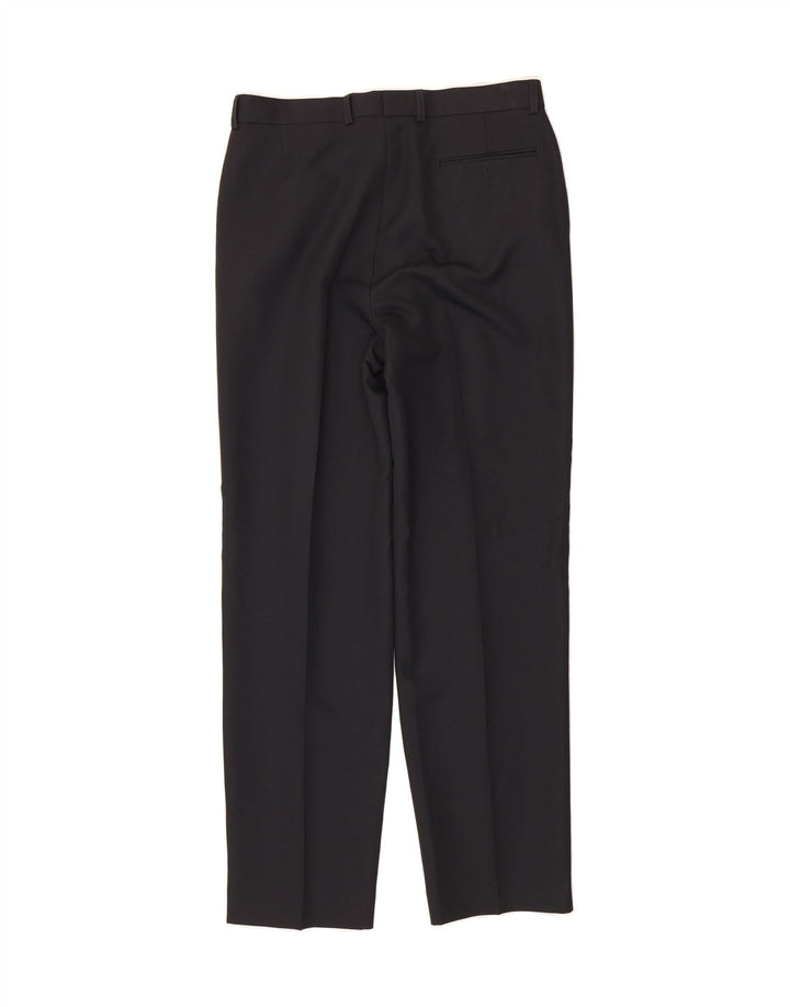 MARKS & SPENCER Mens Straight Casual Trousers W34 L33 Navy Blue Polyester Vintage Marks & Spencer and Second-Hand Marks & Spencer from Messina Hembry 
