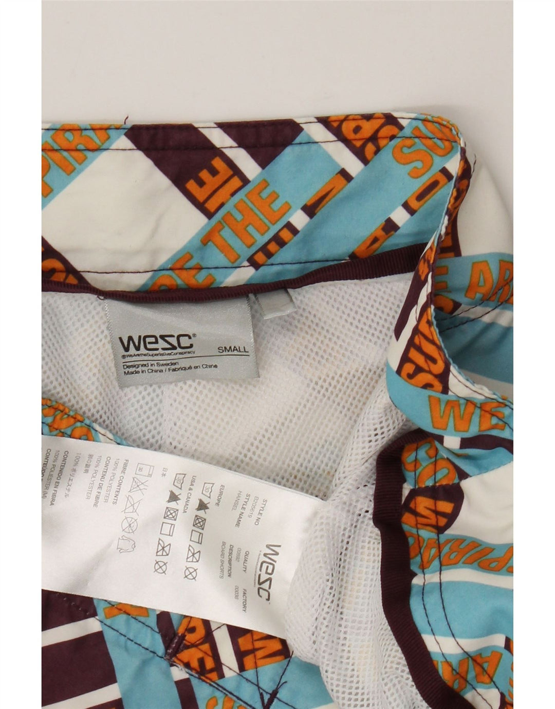 Pantaloni scurți de înot grafic WESC pentru bărbați, poliester cu carouri mici, multicolore