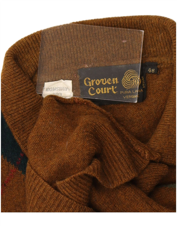 Pulover VINTAGE pentru bărbați cu gât polo IT 48 Small Brown Argyle/Diamond