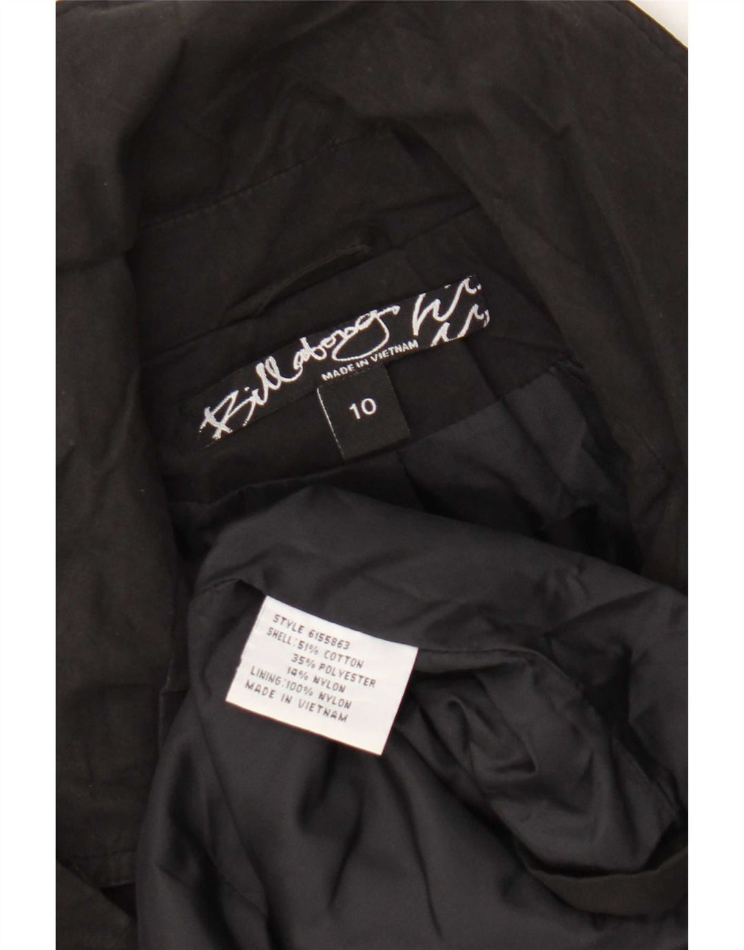 Palton dublu pentru femei Billabong UK 10, bumbac negru mic