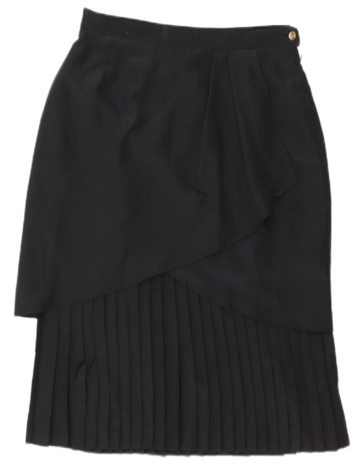 Fusta midi plisată vintage pentru femei UK 14 Medium W30 Poliester negru
