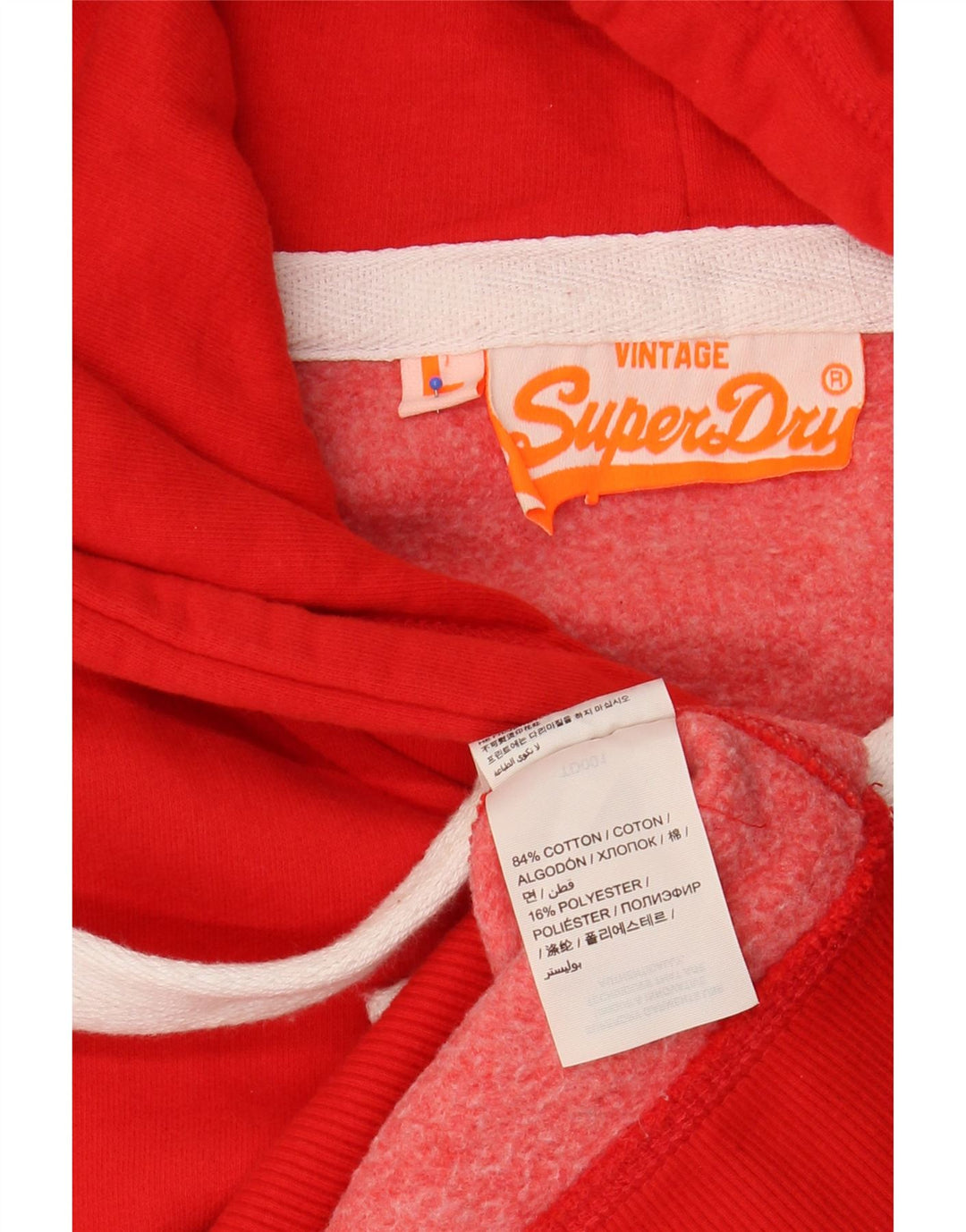 SUPERDRY Pulover cu glugă cu grafic pentru femei UK 16, mare, roșu, bumbac