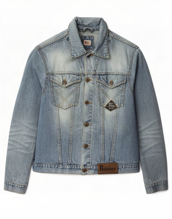 Roy Rogers Mens Distressed Acid Wash Denim Jacket UK 36 Small Blue