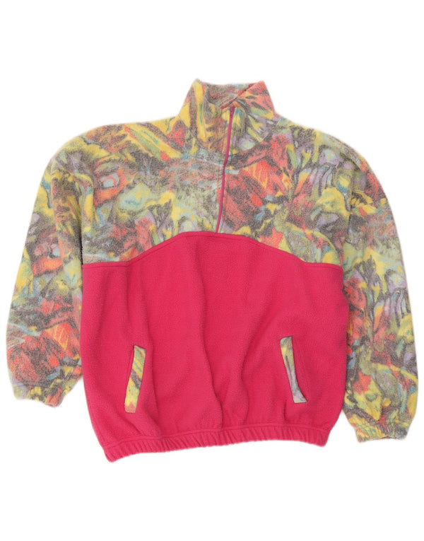 Jumper vintage pentru femei cu model abstract din lână UK 20 2XL roz Colorblock