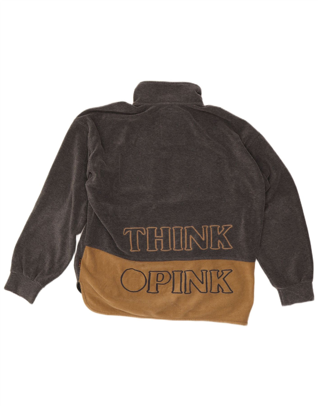 Pulover din lână pentru bărbați Think Pink, cu grafică, cu fermoar, gri mediu