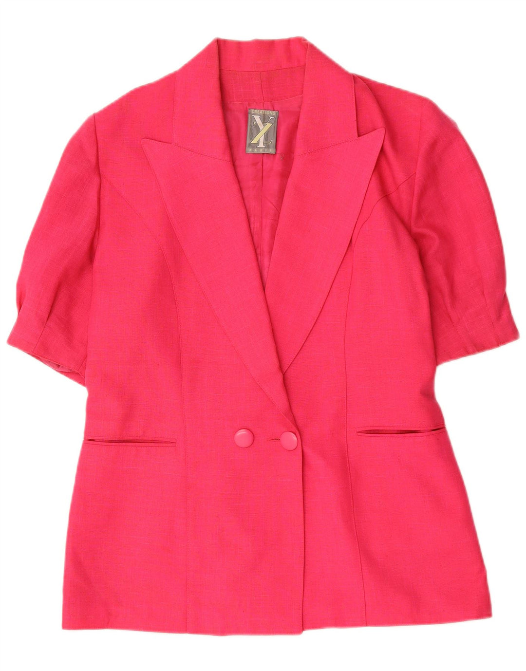 VINTAGE Womens Short Sleeve Double Breasted Blazer Jacket UK 16 Large Pink