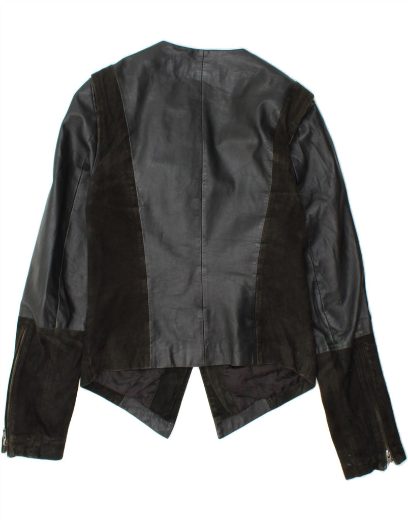 VERO MODA Womens Leather Jacket IT 42 Medium Black Colourblock Leather Vintage Vero Moda and Second-Hand Vero Moda from Messina Hembry 