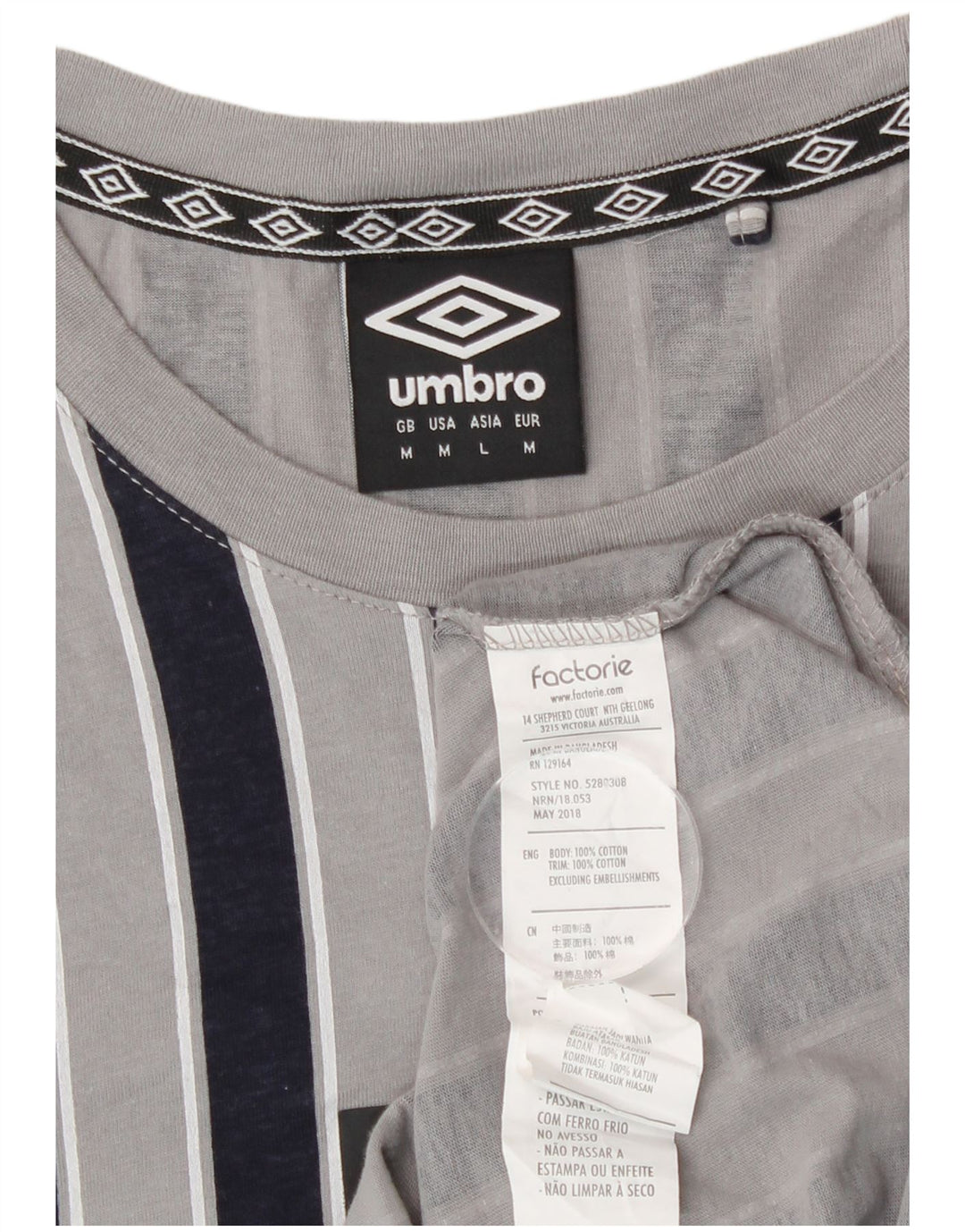 Top grafic pentru bărbați Umbro cu mânecă lungă, gri mediu, bumbac cu dungi