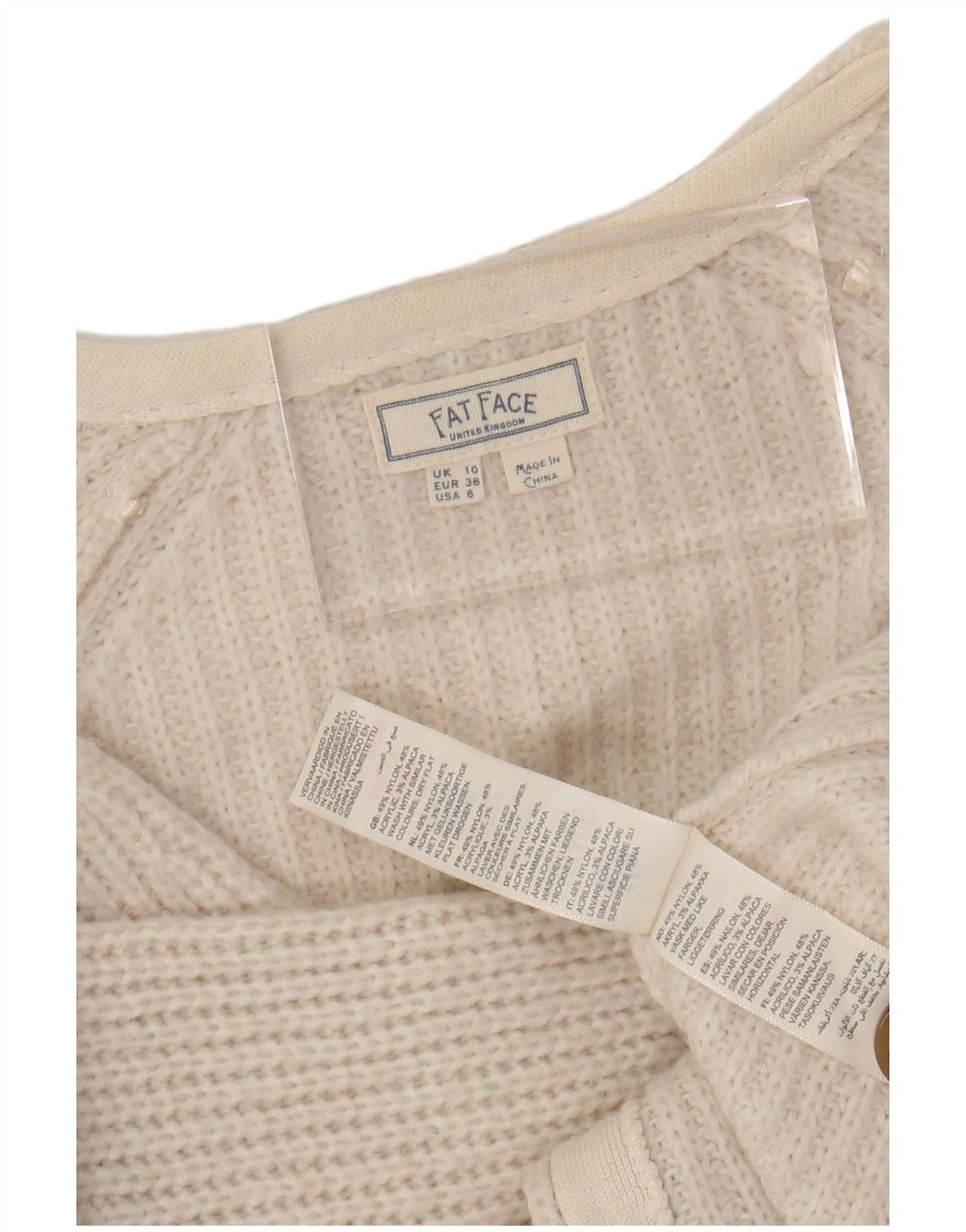 FAT FACE Pulover cardigan supradimensionat pentru femei UK 10 Small White Nylon