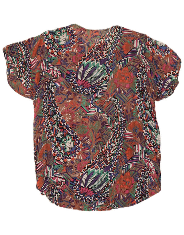 Bluză de cămașă cu model abstract pentru femei vintage UK 14 mare, multicoloră