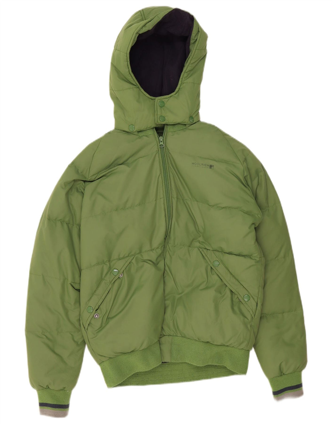 Jachetă căptușită cu glugă grafică Woolrich pentru băieți 13-14 ani, verde