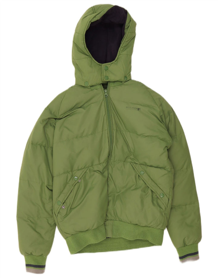 Jachetă căptușită cu glugă grafică Woolrich pentru băieți 13-14 ani, verde
