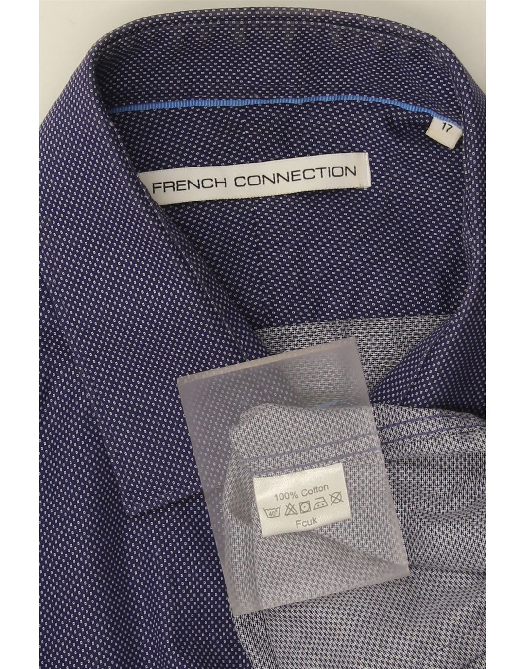 Cămașă pentru bărbați French Connection Mărimea 17 XL Bumbac cu pete albastru bleumarin