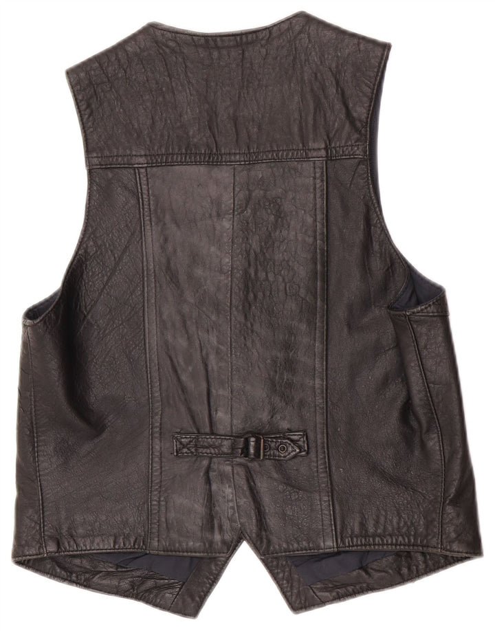 Vestă din piele vintage pentru bărbați, piele medie neagră