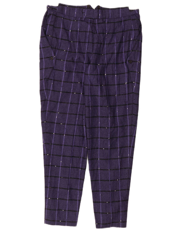 Pantaloni casual conici pentru femei Calvin Klein L34 L29 Lână cu carouri violet